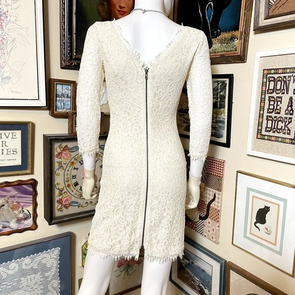 DVF Cream Lace Zarita 3/4 Sleeve Mini Dress with Super Soft Silk Blend Lining 2 - Picture 4 of 8